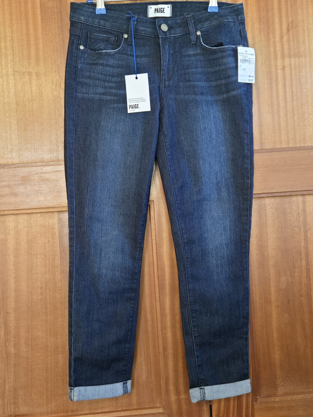 PAIGE Dark Blue Cropped Slim Straight Jeans